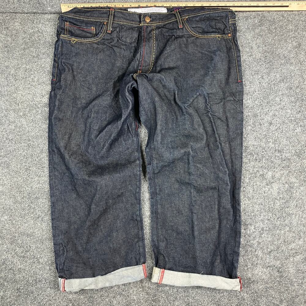 AKOO Jeans Womens Size 44 Dark Wash Cuffed Denim Relaxed Fit Streetwear Casual